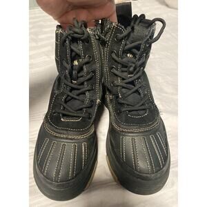 ZARA Boys BLACK Rubber Winter Mud Snow ANKLE BOOTS Size 12 Lace & Zip